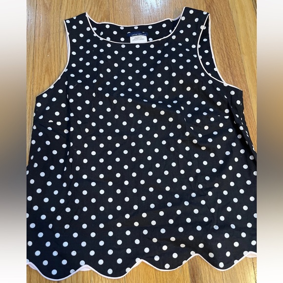 Tailor New York Navy Blue With Pink Polka Dots And Trim Sleeveless Top Small - Picture 1 of 1